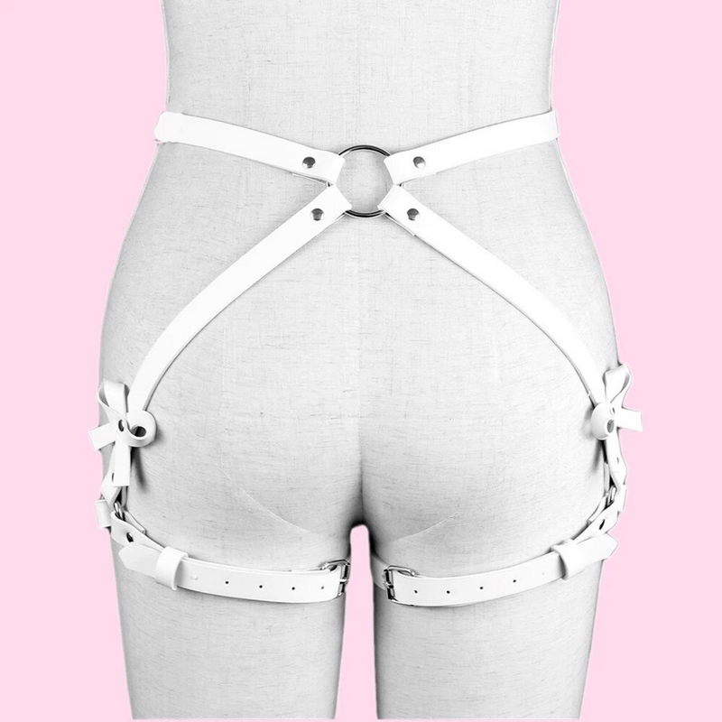 White PU leather leg garter harness, stylish gothic accessory for ladies, perfect for adding flair to outfits.