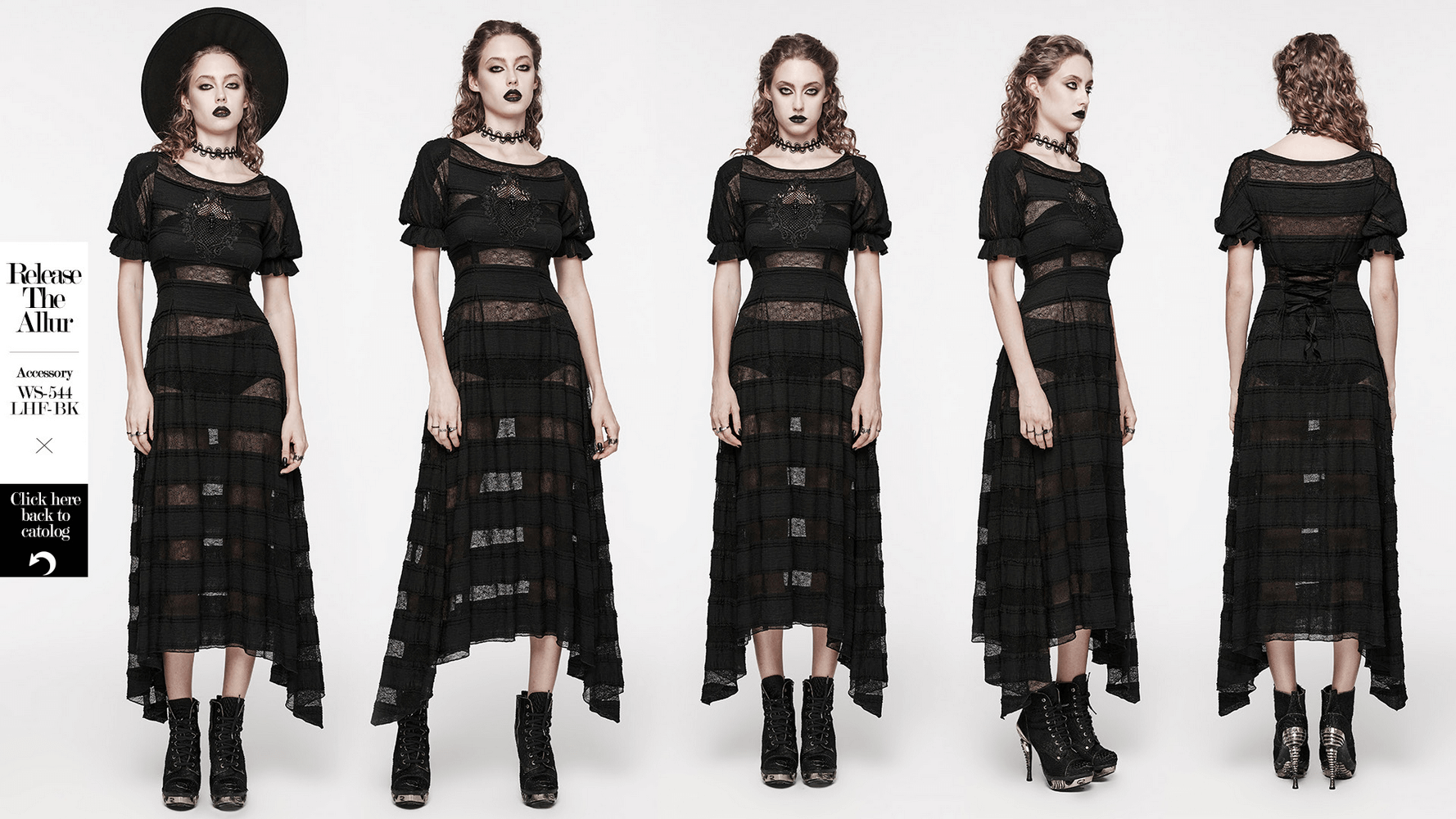 Ethereal Short Sleeves Lace High-Low Gothic Dress