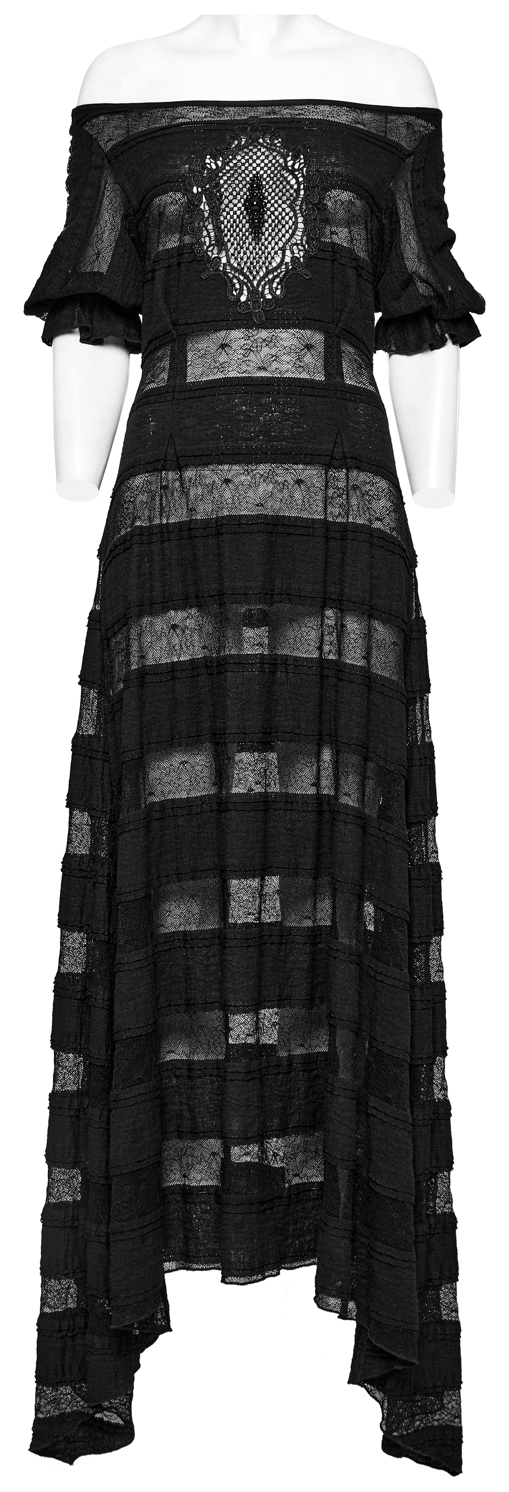 Robe gothique éthérée à manches courtes en dentelle haute-basse