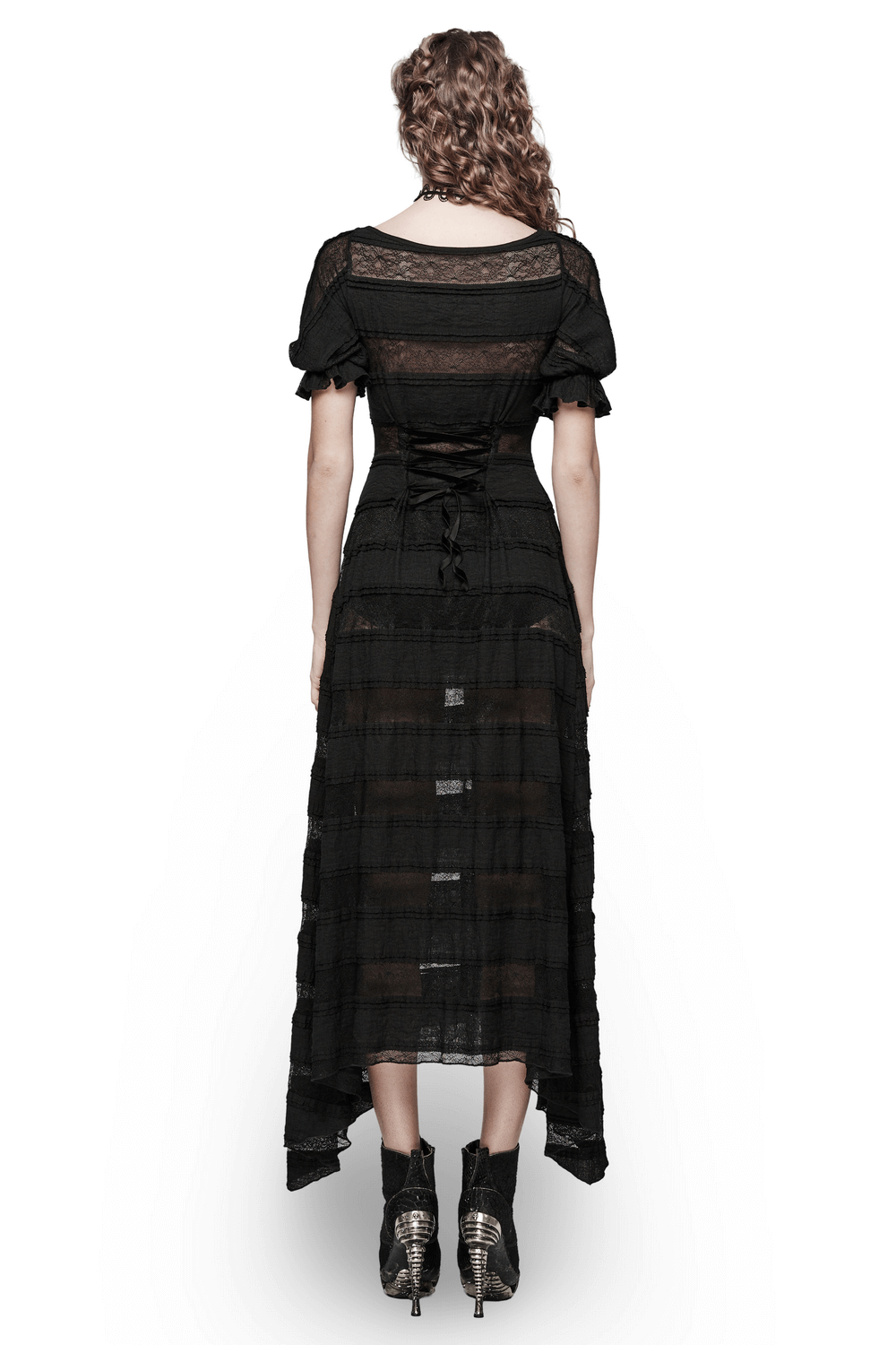 Ethereal Short Sleeves Lace High-Low Gothic Dress