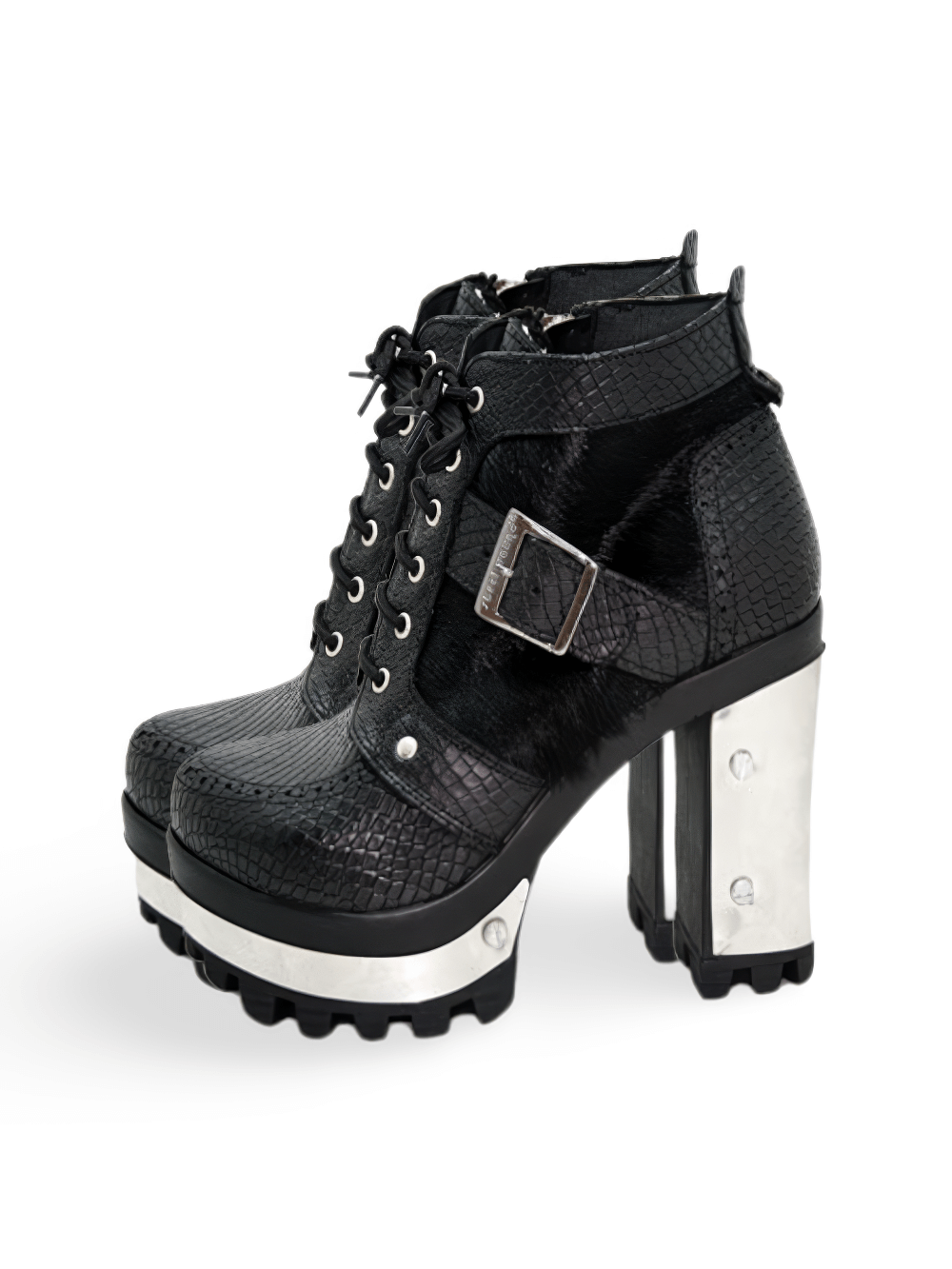 Exotic Black Leather Lace-Up Booties for Women