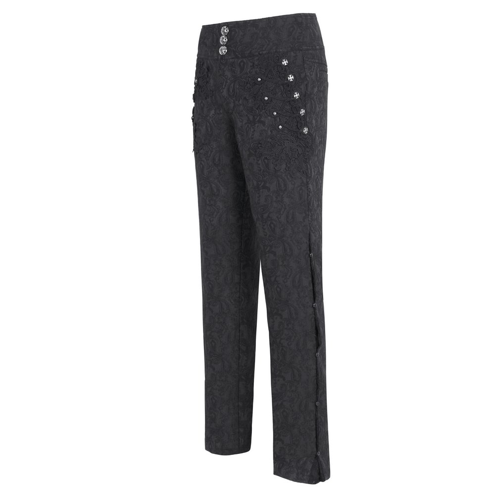 Elegant black floral embroidered trousers with lace, showcasing intricate beadwork and sequins for chic evenings.
