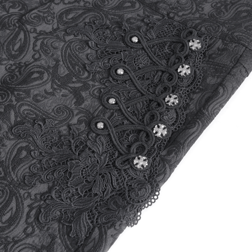 Exquisite schwarze, floral bestickte Hose mit Spitze