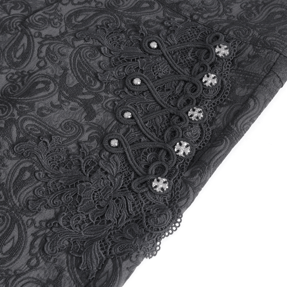 Elegant black floral embroidered trouser detail with lace and sequins for a sophisticated evening look.