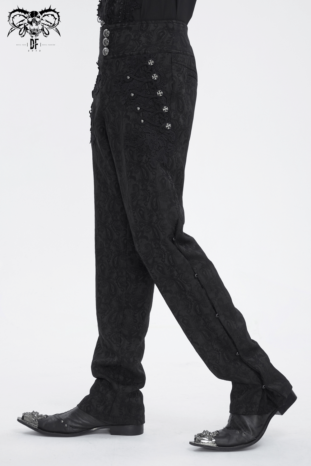 Chic black floral embroidered trousers featuring intricate beading and an elegant fit, perfect for sophisticated evenings.