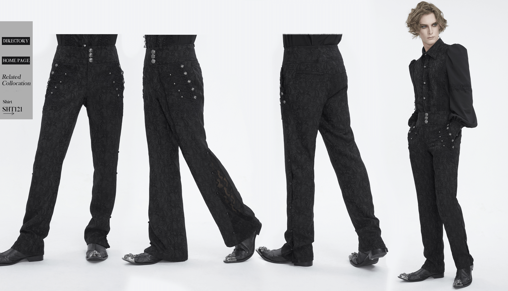 Exquisite black floral embroidered trousers with lace, perfect for elegant evenings and special occasions.