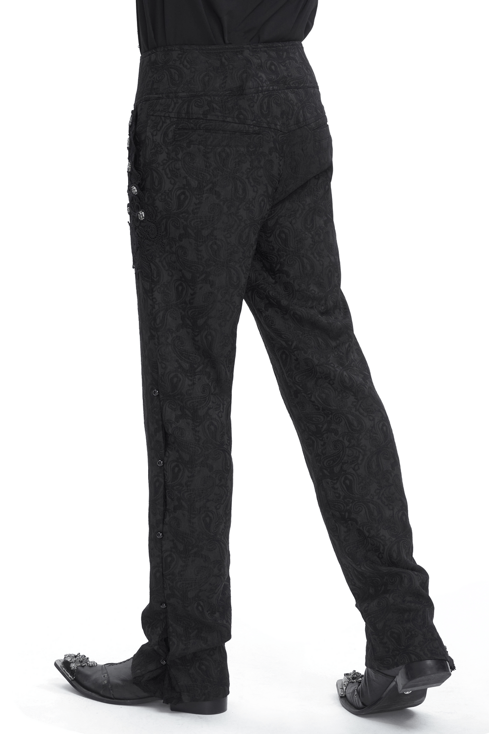 Exquisite Black Floral Embroidered Trousers with Lace
