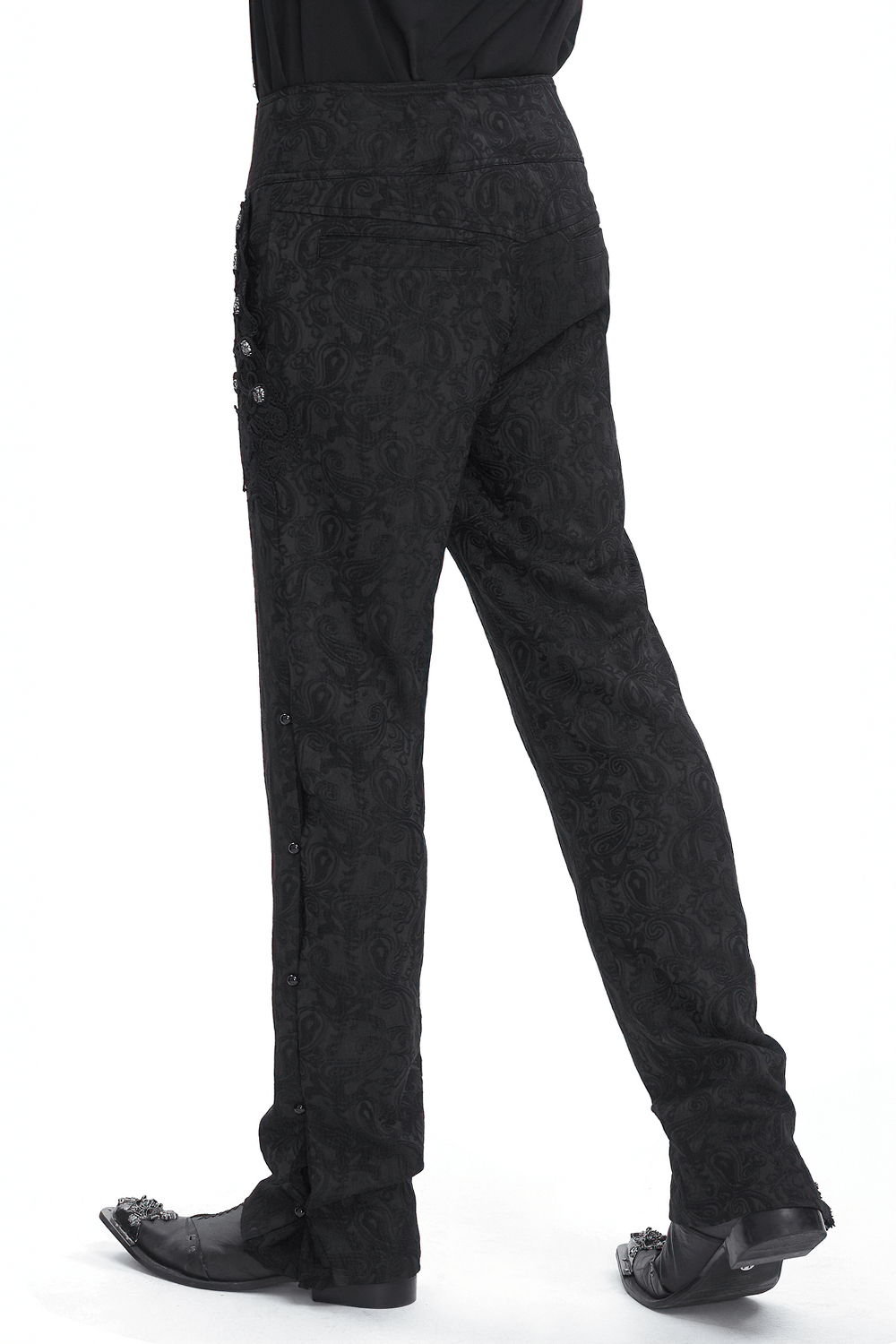 Elegant black floral embroidered trousers showcasing intricate beadwork and lace for chic evening wear.