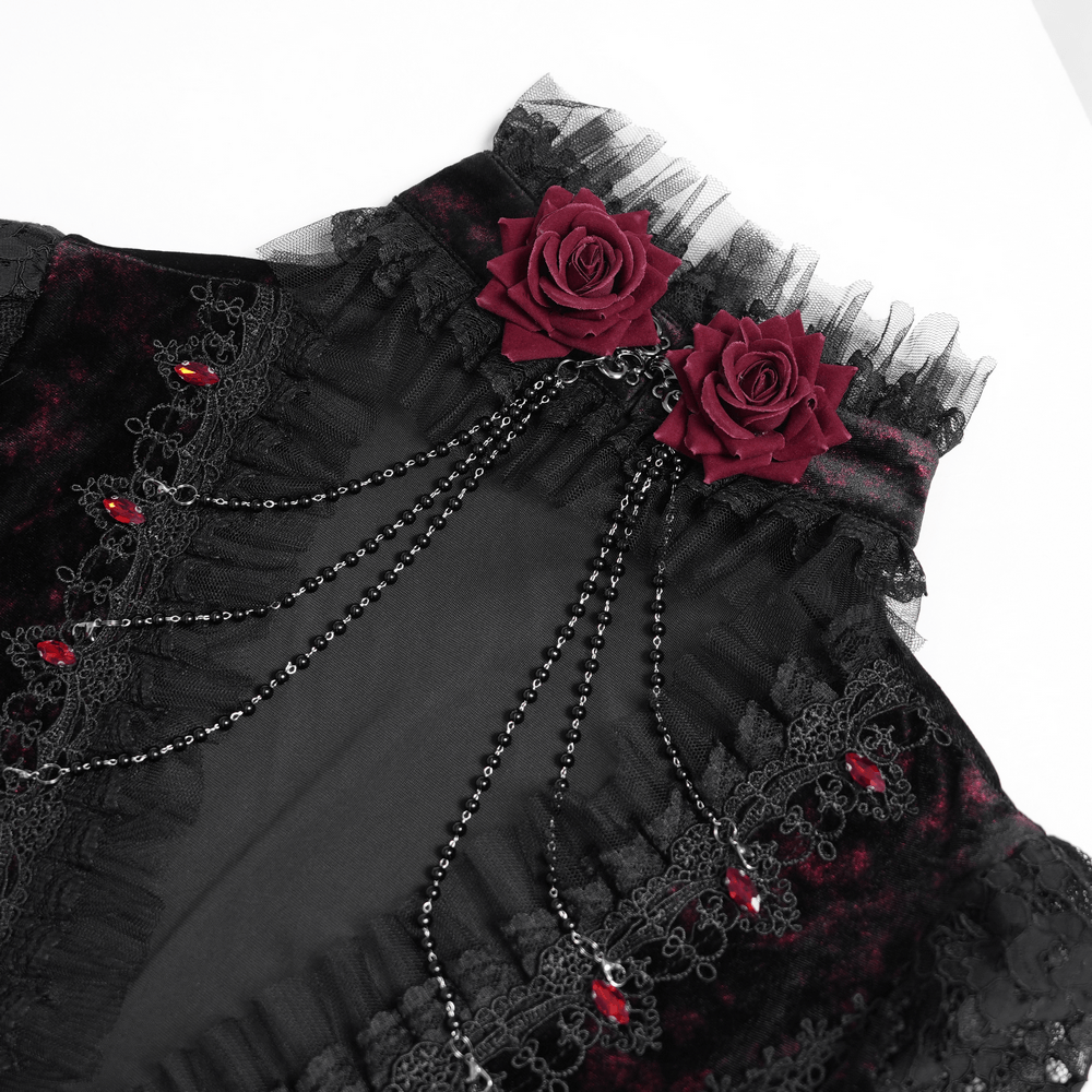Exquisite Lace Maxi Dress with Corset Lacing and Side Slit, gothic velvet gown with roses and sheer lace sleeves