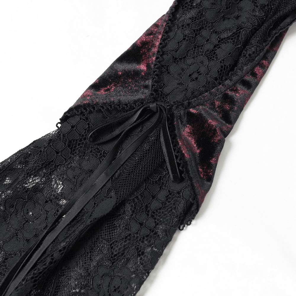 Exquisite Lace Maxi Dress with Corset Lacing and Side Slit, black velvet lace detail with romantic side ties