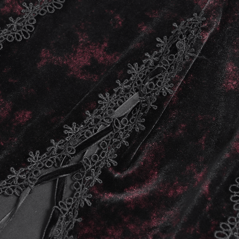 Exquisite Lace Maxi Dress with Corset Lacing and Side Slit, gothic velvet detail with lace trim and side slit
