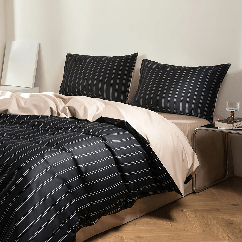 Exquisite Striped Cotton Sateen Duvet Cover Set