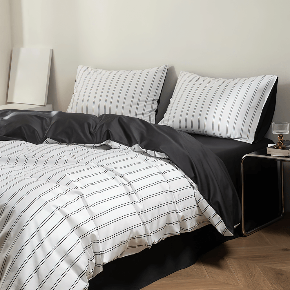 Exquisite Striped Cotton Sateen Duvet Cover Set