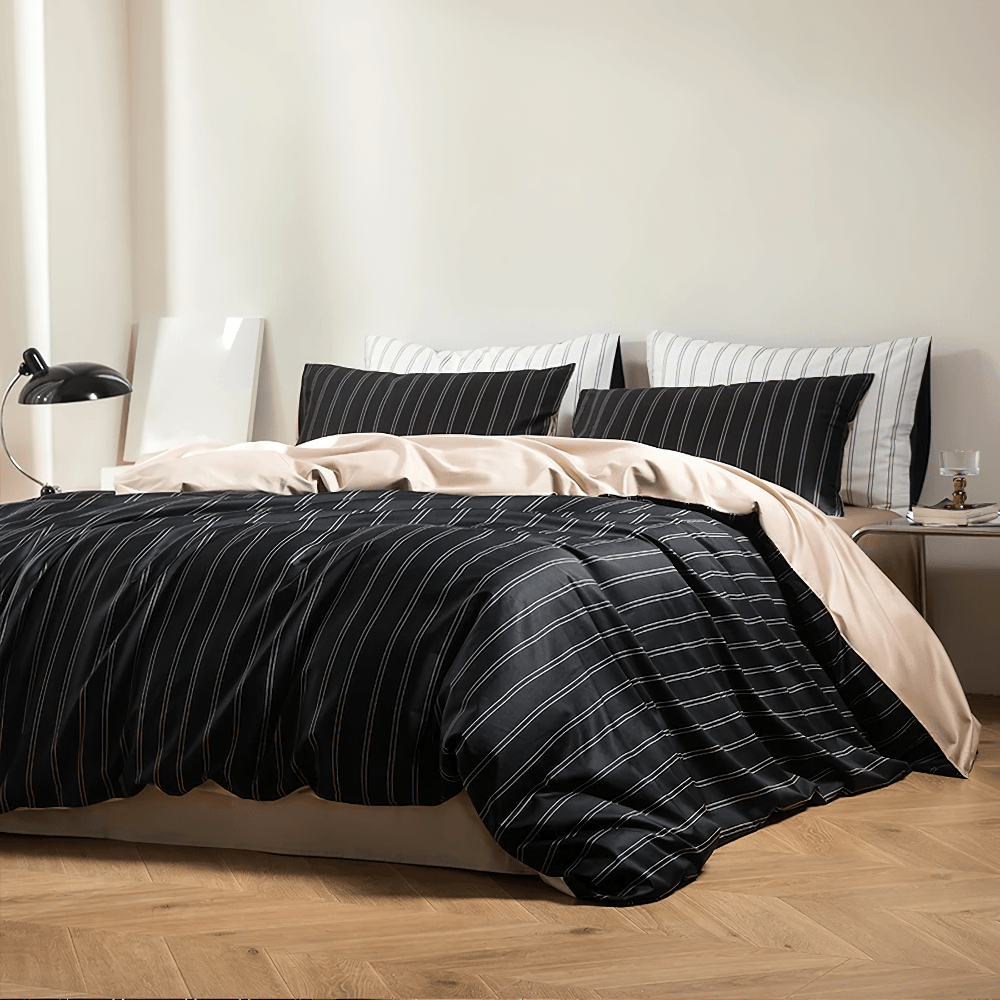 Exquisite Striped Cotton Sateen Duvet Cover Set