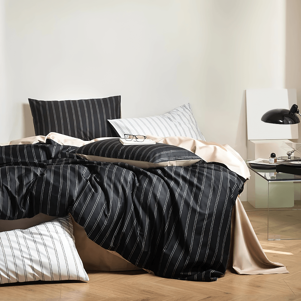 Exquisite Striped Cotton Sateen Duvet Cover Set