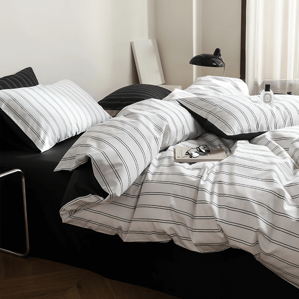 Exquisite Striped Cotton Sateen Duvet Cover Set