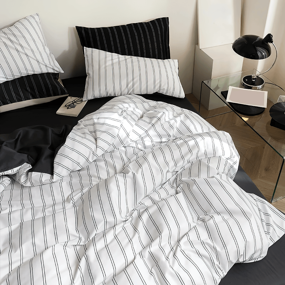 Exquisite Striped Cotton Sateen Duvet Cover Set