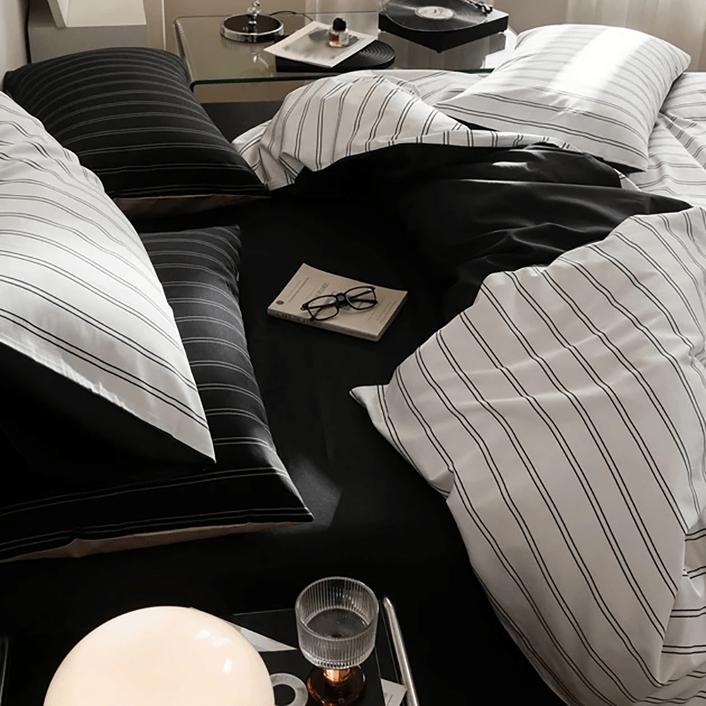 Exquisite Striped Cotton Sateen Duvet Cover Set