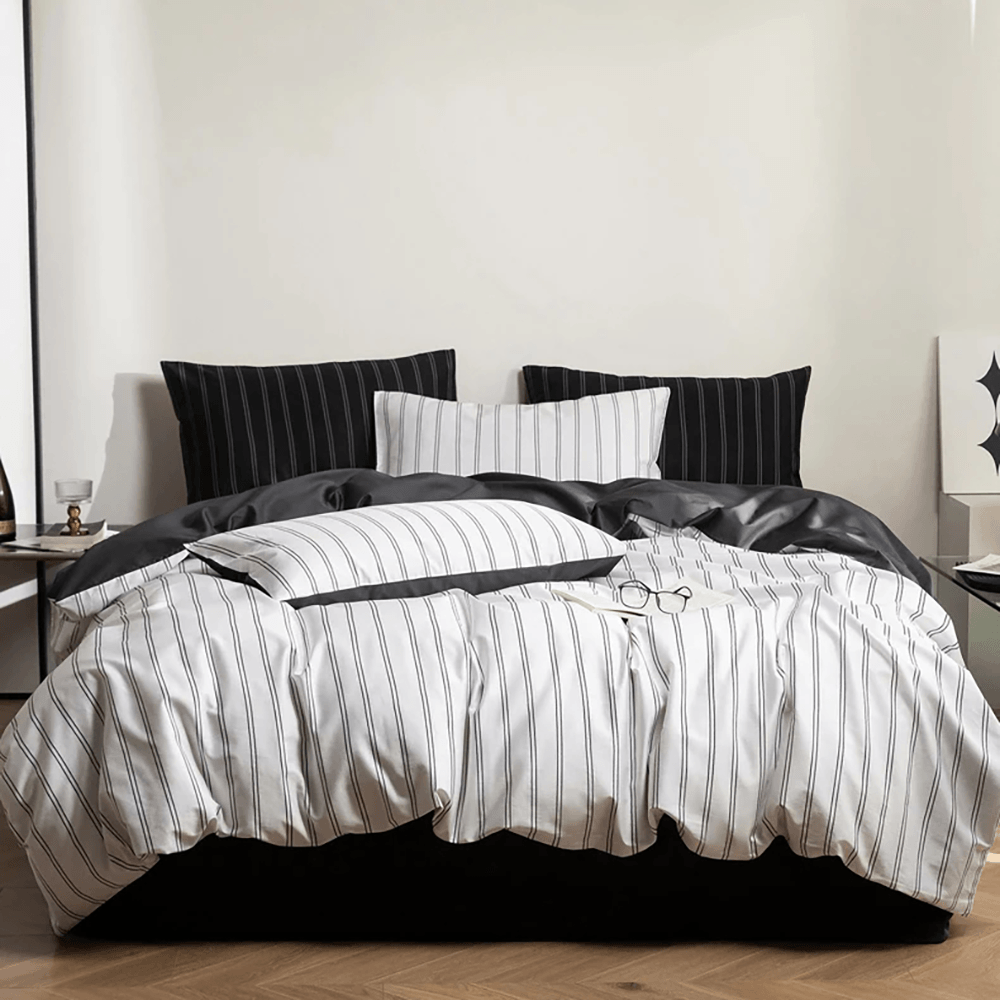 Exquisite Striped Cotton Sateen Duvet Cover Set