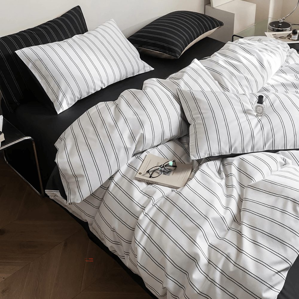 Exquisite Striped Cotton Sateen Duvet Cover Set