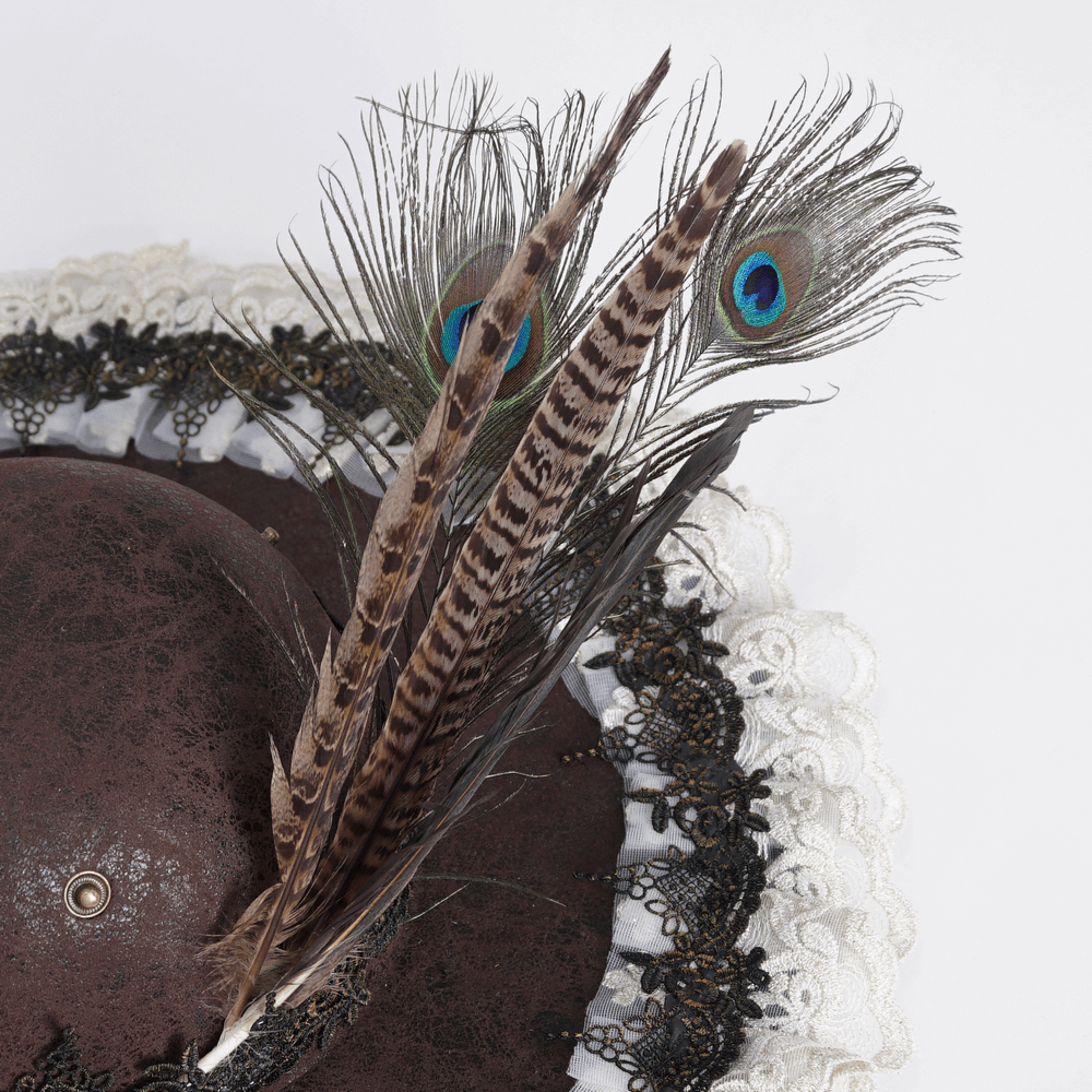 Exquisite Victorian Brown Tricorn Hat with Feather