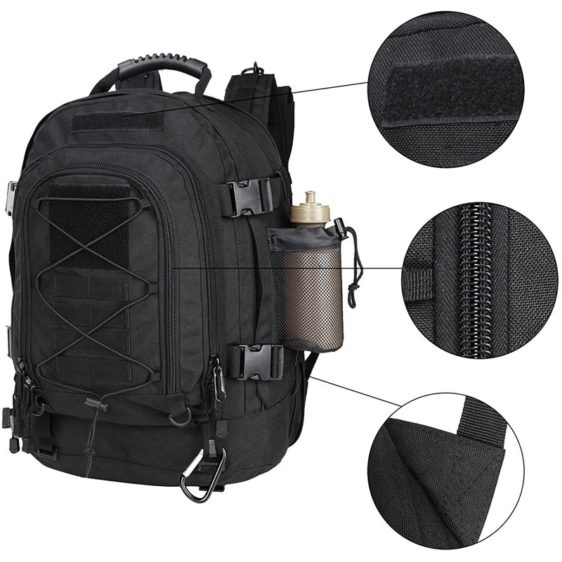 Extra large tactical backpack for men and women with waterproof features and multiple pockets.