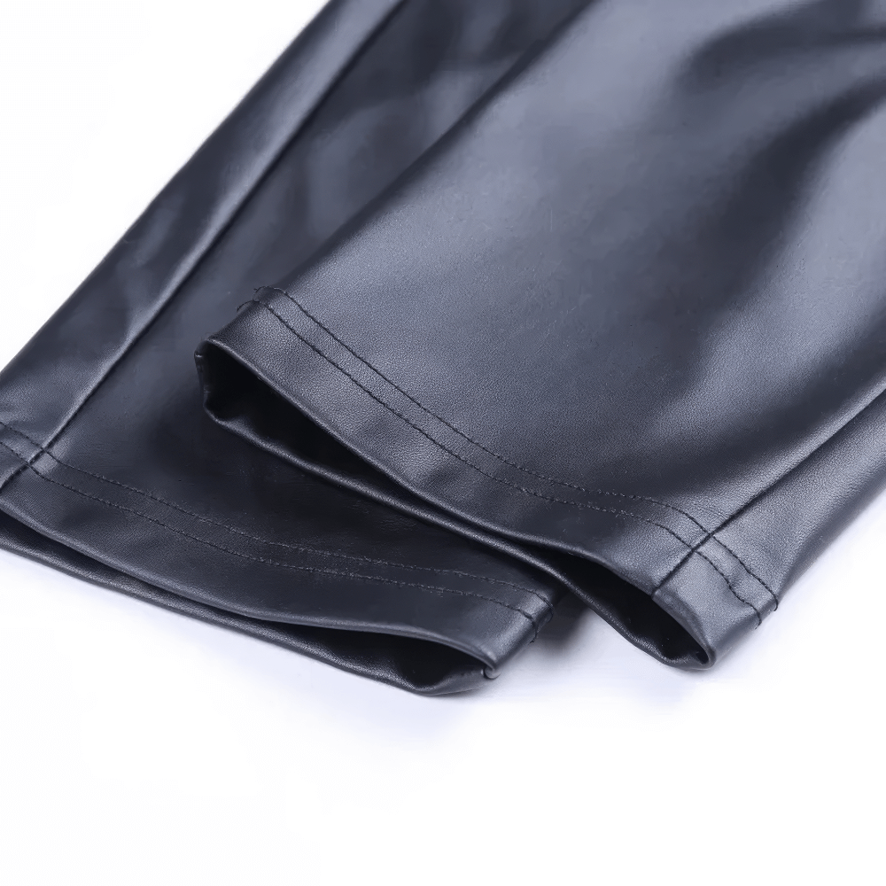 Pantalon crayon femme en similicuir noir / pantalon skinny taille haute à lacets avec fermetures à glissière