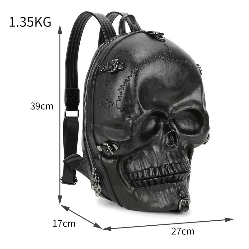 Fashion 3D Skull Head Backpack / Unique Gothic Zippered Backpack - HARD'N'HEAVY