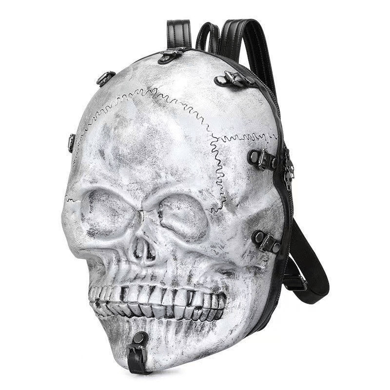 Fashion 3D Skull Head Backpack / Unique Gothic Zippered Backpack - HARD'N'HEAVY