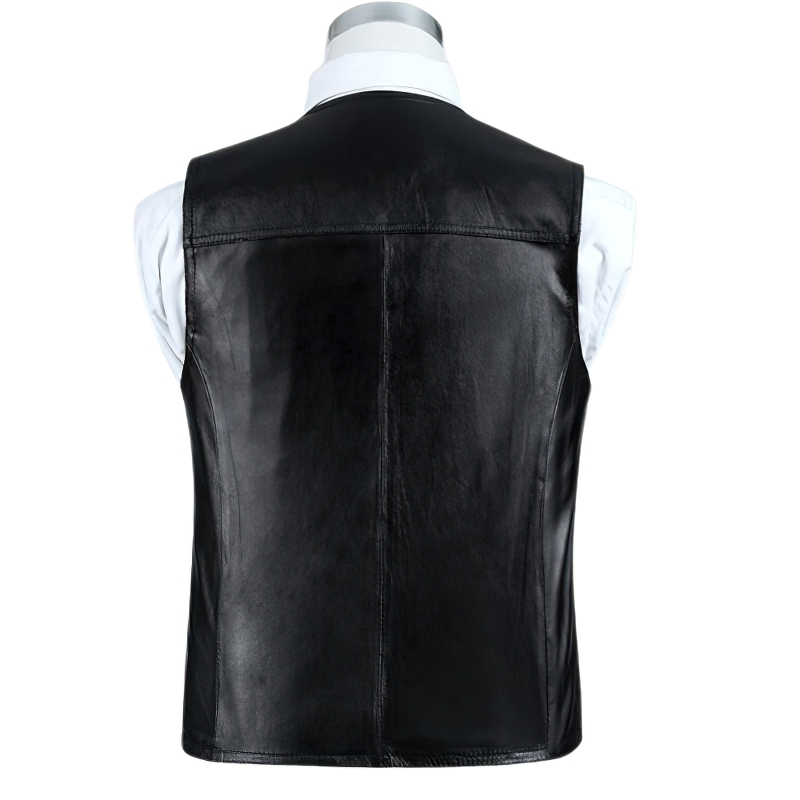 Fashion Black Real Leather Vest / Alternative Fashion V-Neck Men's Vest - HARD'N'HEAVY