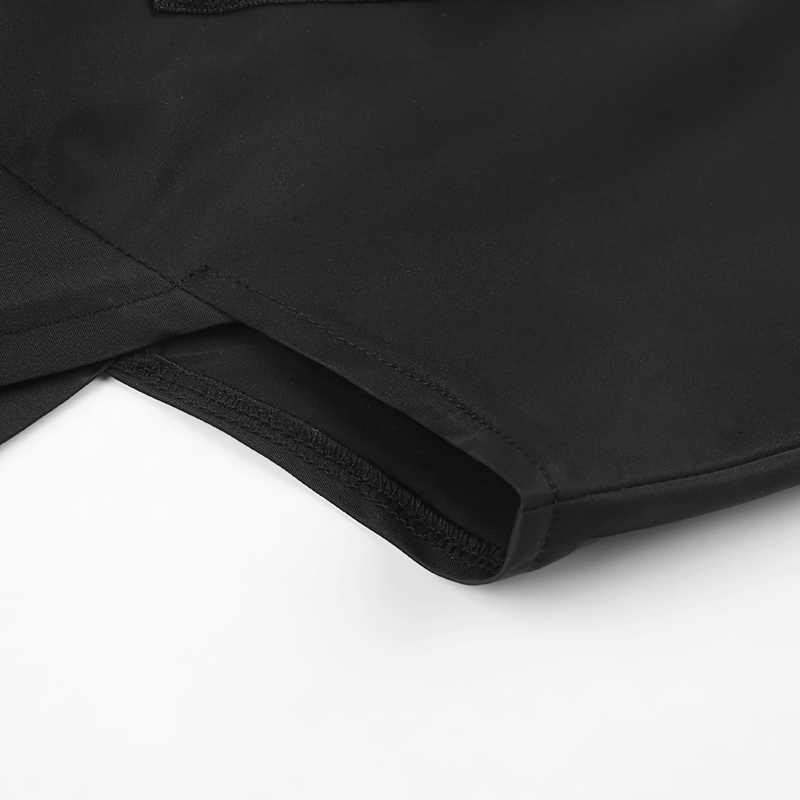 Close-up of the black zipper cropped top showcasing unique sleeve pockets and stylish stitching details.