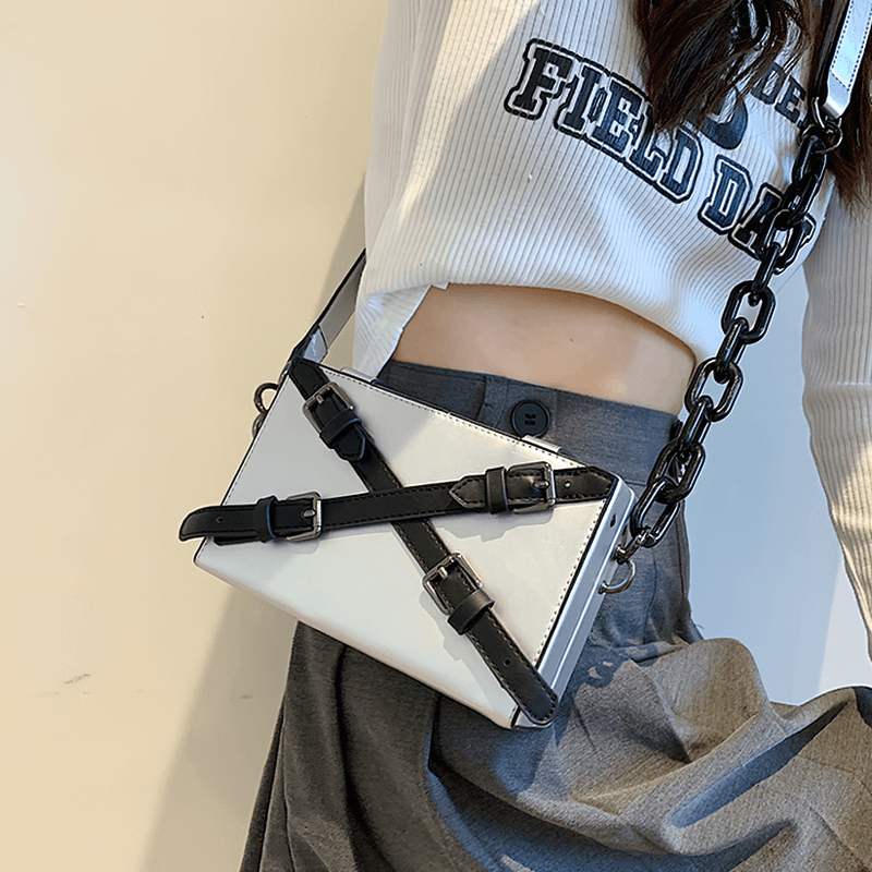 Fashion Box Shape Buckled Bag With Long Strap / Mini Single Shoulder Bag - HARD'N'HEAVY