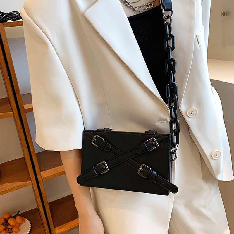 Fashion Box Shape Buckled Bag With Long Strap / Mini Single Shoulder Bag - HARD'N'HEAVY