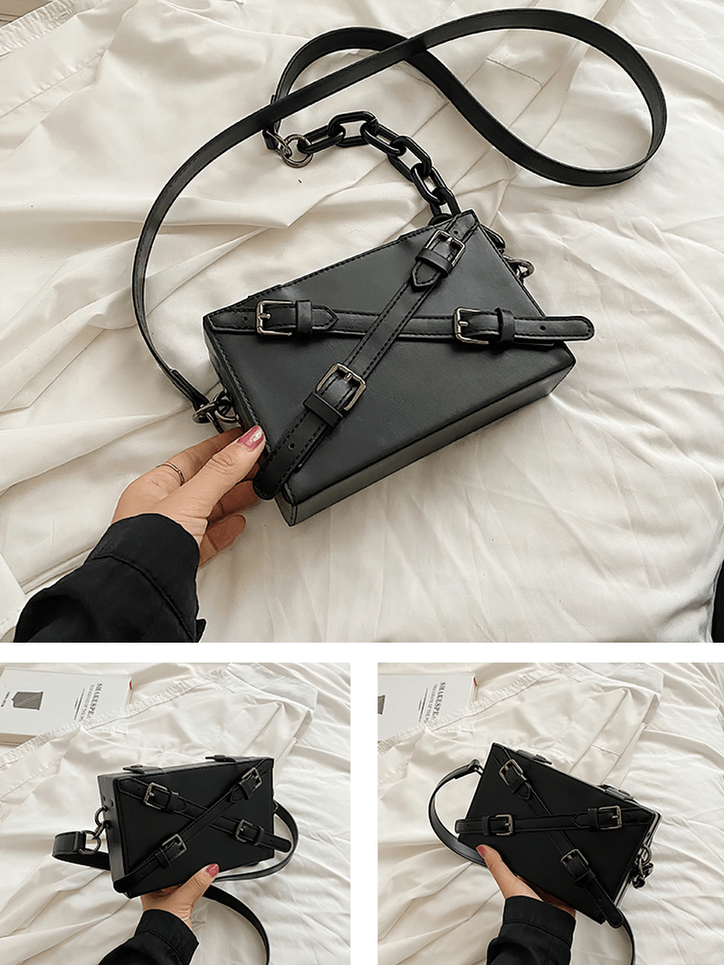 Fashion Box Shape Buckled Bag With Long Strap / Mini Single Shoulder Bag - HARD'N'HEAVY