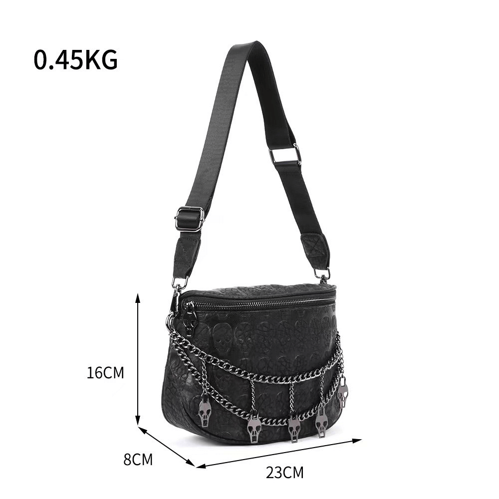 Fashion Crossbody Bag with Chain and Skulls / Ladies Gothic Accessories - HARD'N'HEAVY