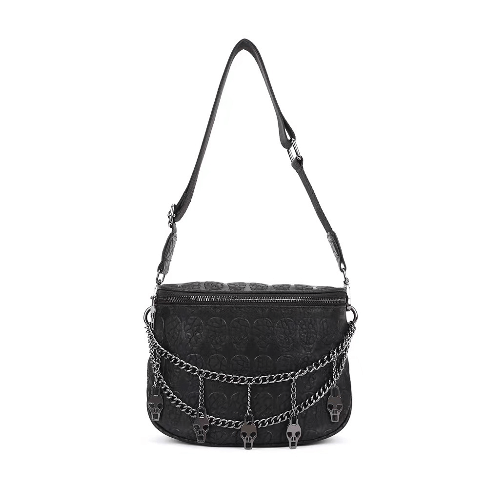 Fashion Crossbody Bag with Chain and Skulls / Ladies Gothic Accessories - HARD'N'HEAVY