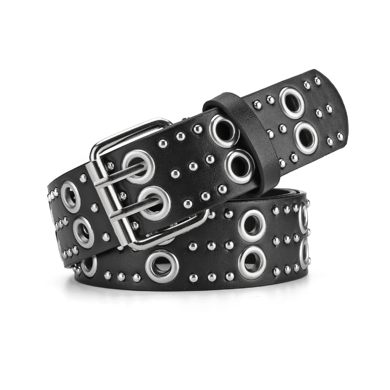 Fashion Double Prong PU Leather Belt / Gothic Style Rivets Buckle Belt - HARD'N'HEAVY