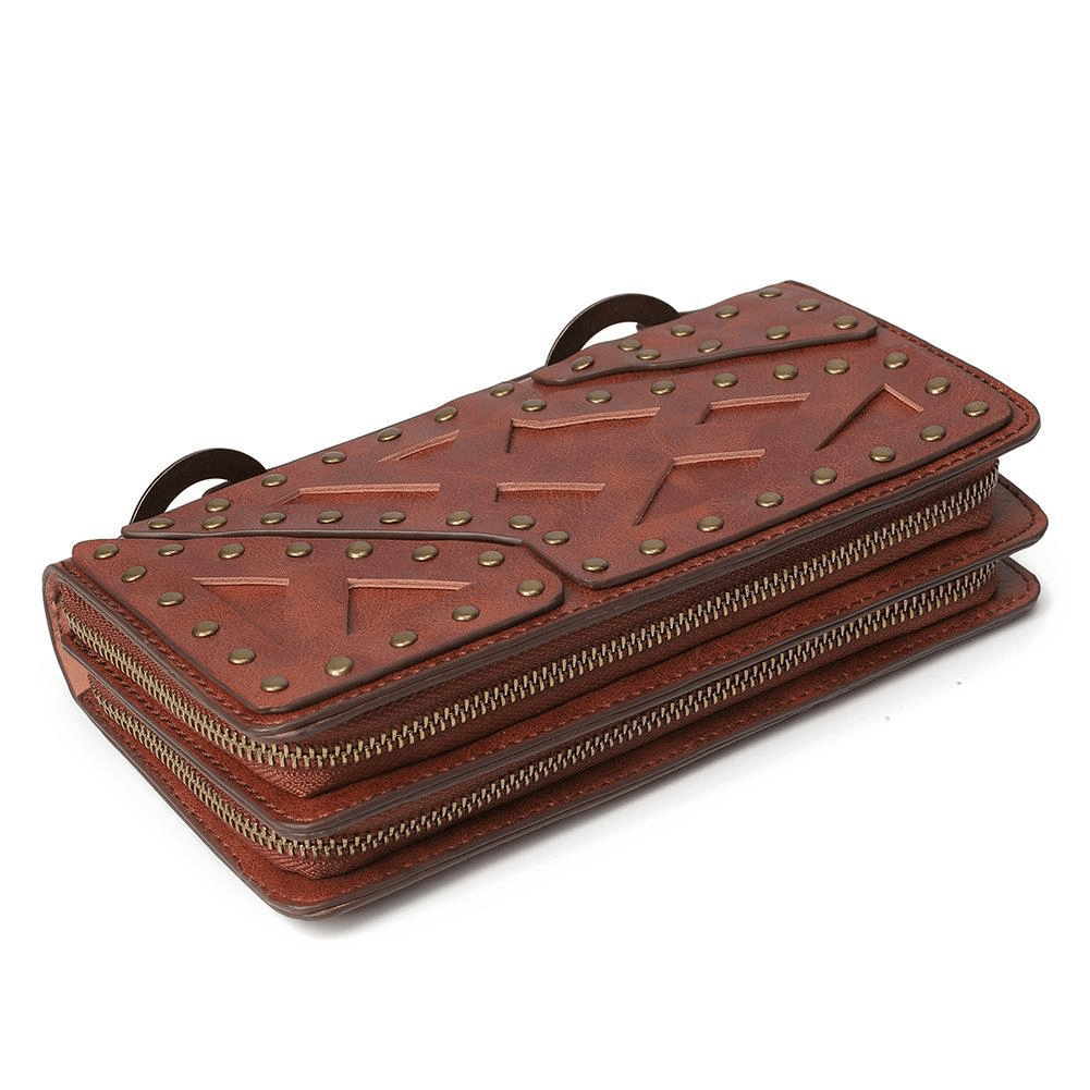 Fashion Double Zipper Stitching Wallet With Rivets / Punk Hand Purse - HARD'N'HEAVY