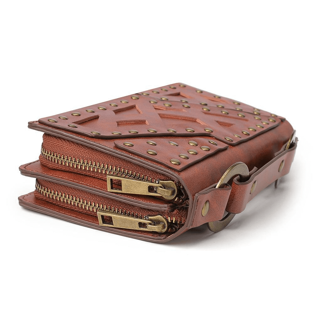 Fashion Double Zipper Stitching Wallet With Rivets / Punk Hand Purse - HARD'N'HEAVY