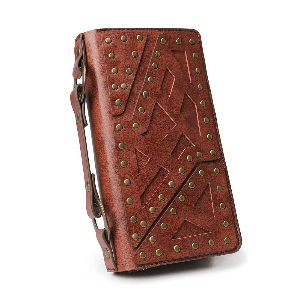 Fashion Double Zipper Stitching Wallet With Rivets / Punk Hand Purse - HARD'N'HEAVY