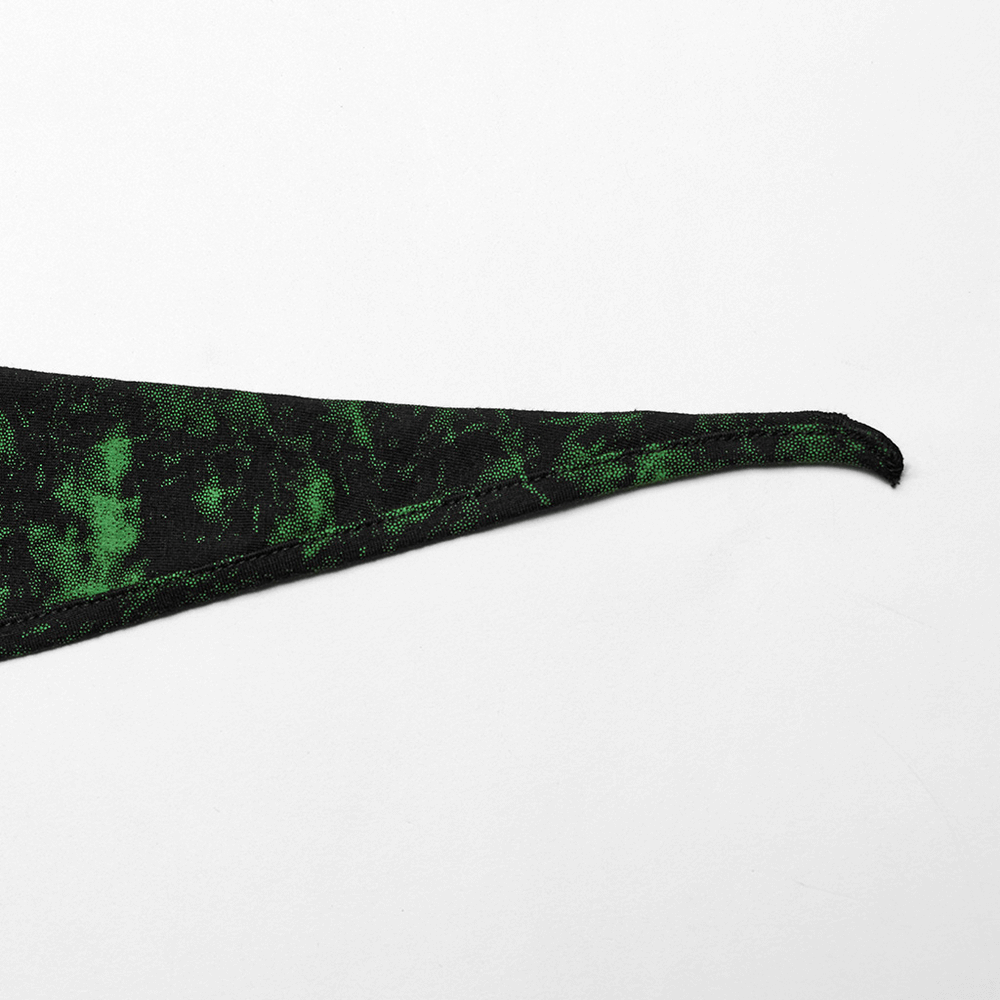 Close-up of the unique pointed hem detail of the Fashion Edgy Punk Long Sleeve Knit Top in black and green.