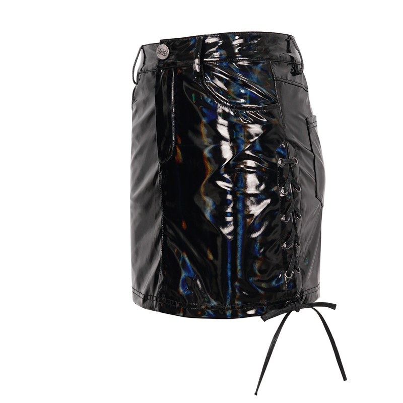 Fashion Faux Leather Mini Skirt with Lace Up on Both Sides / Gothic Female Clothes - HARD'N'HEAVY
