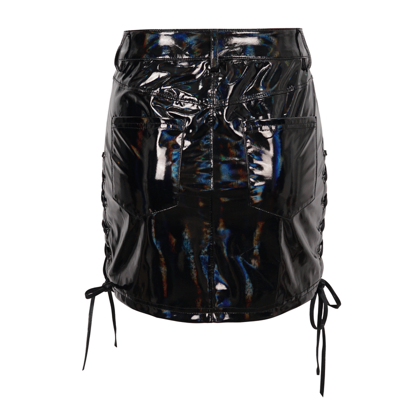 Fashion Faux Leather Mini Skirt with Lace Up on Both Sides / Gothic Female Clothes - HARD'N'HEAVY