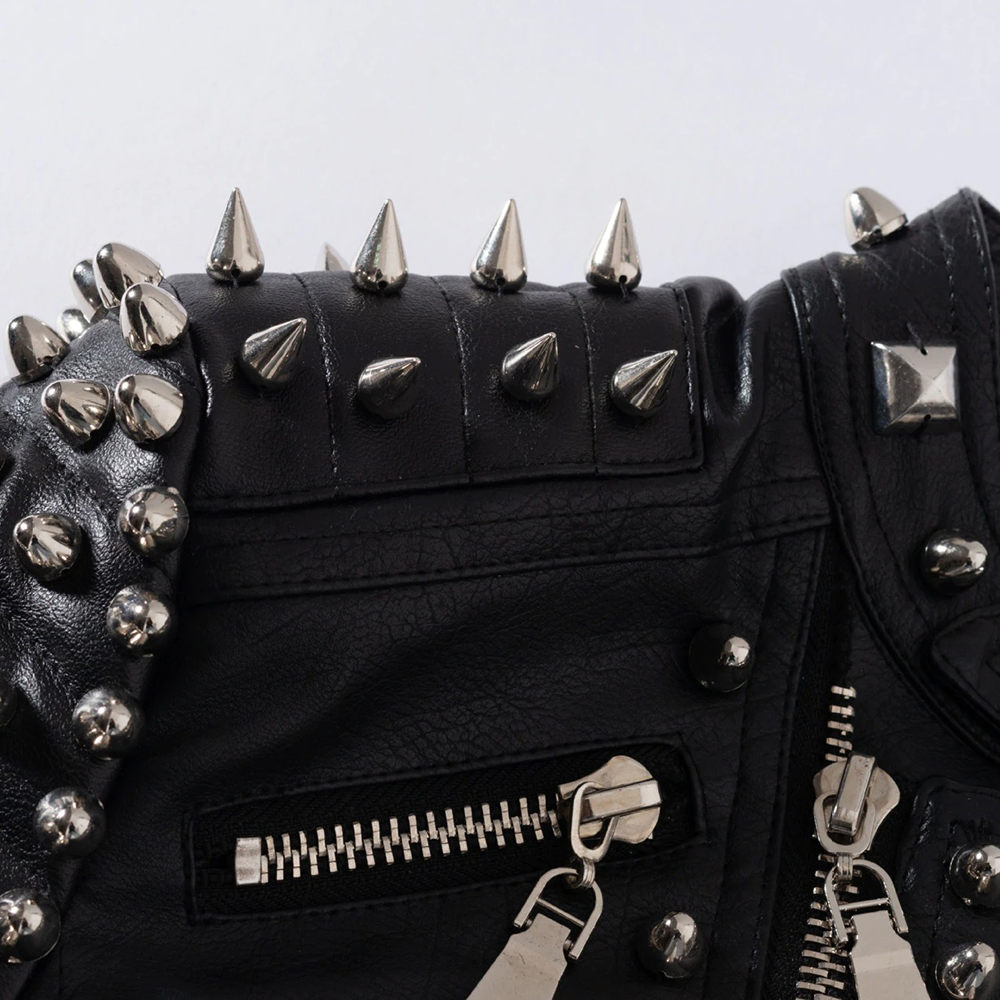 Fashion Female Black Jacket in Punk Style / Women's PU Leather Short Jackets with Rivet - HARD'N'HEAVY