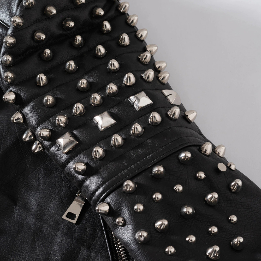 Fashion Female Black Jacket in Punk Style / Women's PU Leather Short Jackets with Rivet - HARD'N'HEAVY