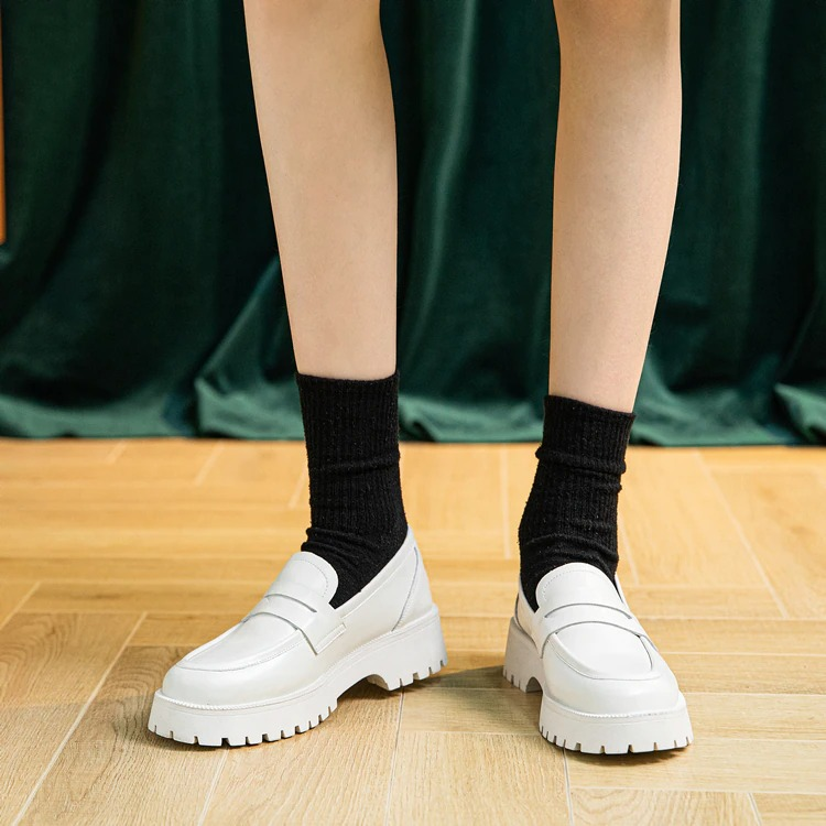 Fashion Female Genuine Leather Shoes / Casual Spring Loafers Thick-soled British Style - HARD'N'HEAVY