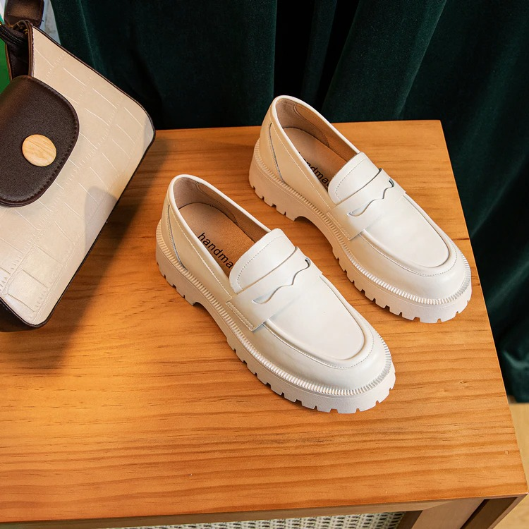 Fashion Female Genuine Leather Shoes / Casual Spring Loafers Thick-soled British Style - HARD'N'HEAVY