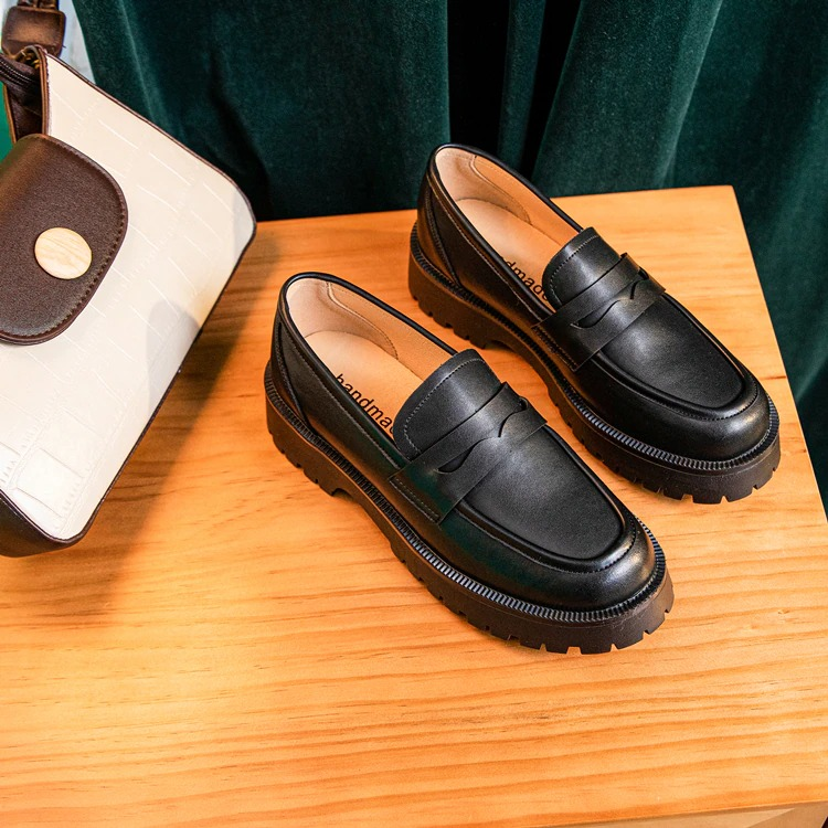 Fashion Female Genuine Leather Shoes / Casual Spring Loafers Thick-soled British Style - HARD'N'HEAVY