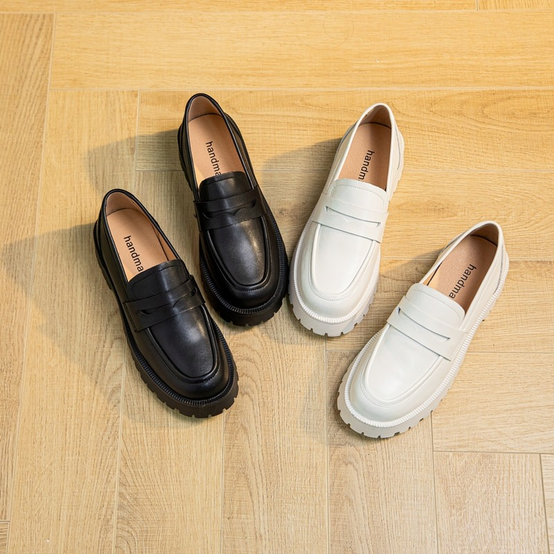 Fashion Female Genuine Leather Shoes / Casual Spring Loafers Thick-soled British Style - HARD'N'HEAVY