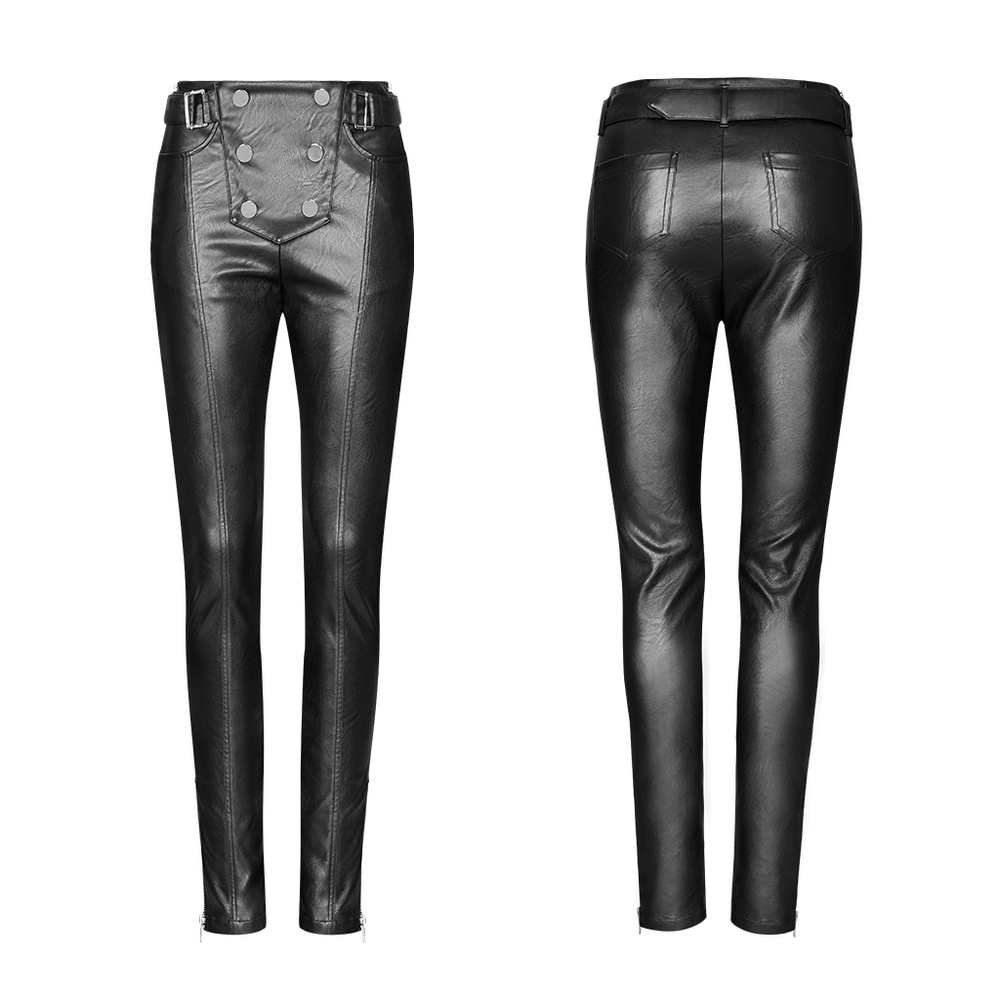 Fashion-Forward Buckle-Front Faux Leather Pants